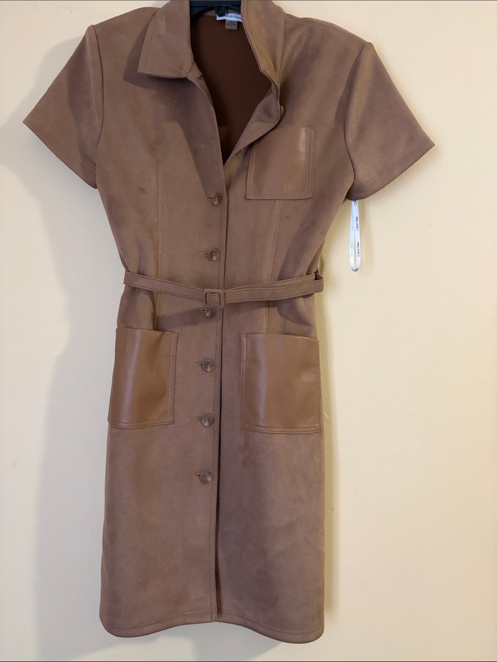 Calvin Klein Brown Short-Sleeve Shirt Dress with Belt - Picture 4 of 5